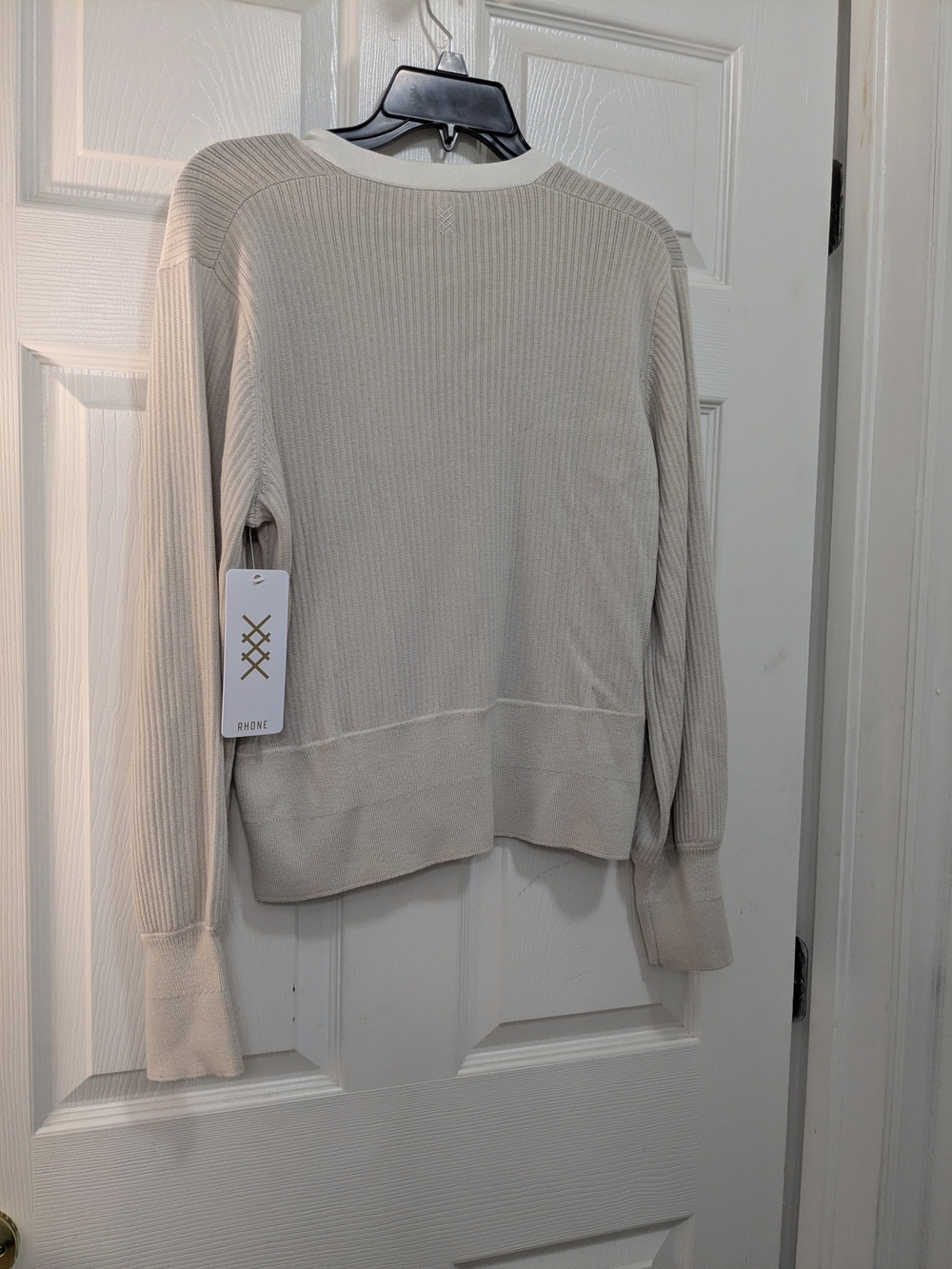 RHONE Cream Zip Ribbed V-Neck Cardigan - Picture 9 of 9
